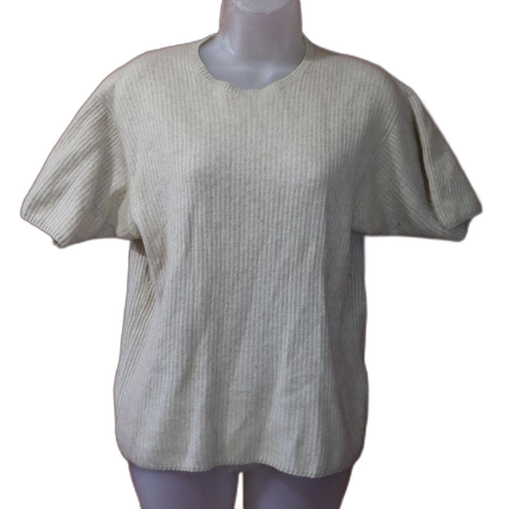 Saverio Palatella Silk & Cashmere Chic Cream Ribbed Women's Blouse LG